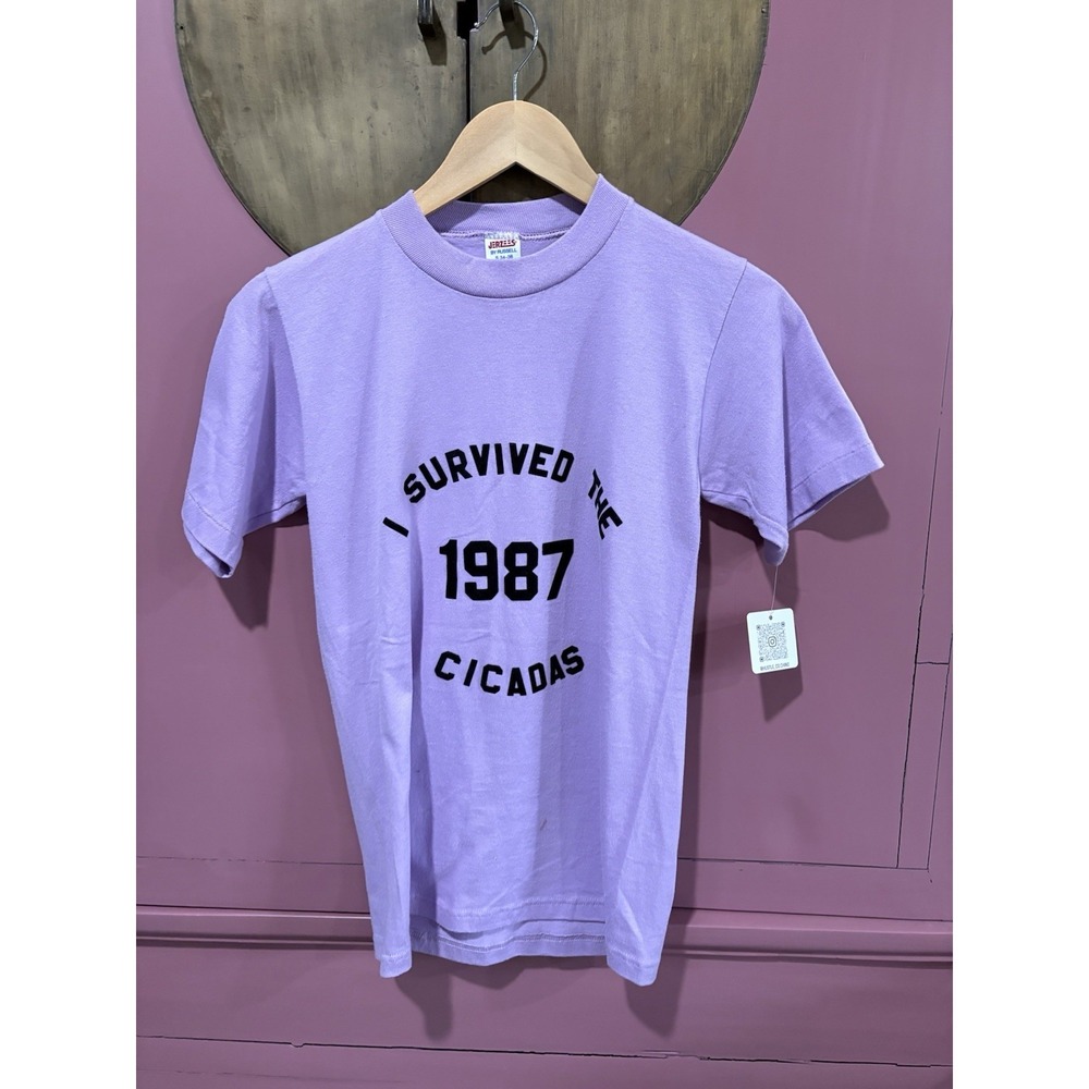 Vtg 80s JERZEES by Russell Cicadas T Shirt‎ Size S Purple Single Stitch